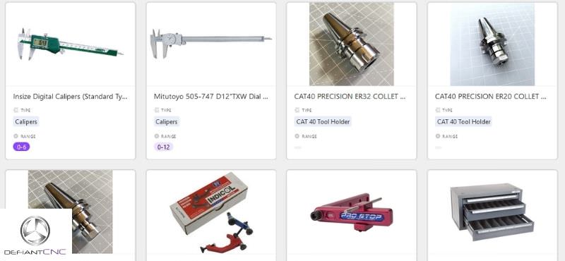 Screenshot of an Instruments and Tools inventory page in Airtable.
